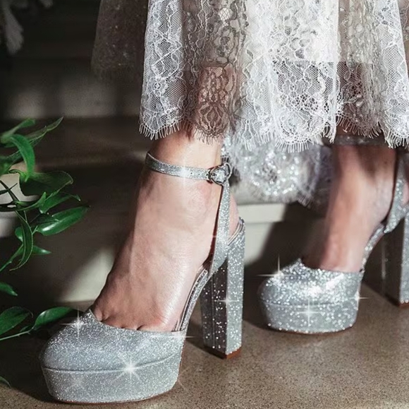 Antonio Melani x Born on Fifth Liv Metallic Glitter Closed Toe Platform Pump 7.5 - Picture 1 of 7